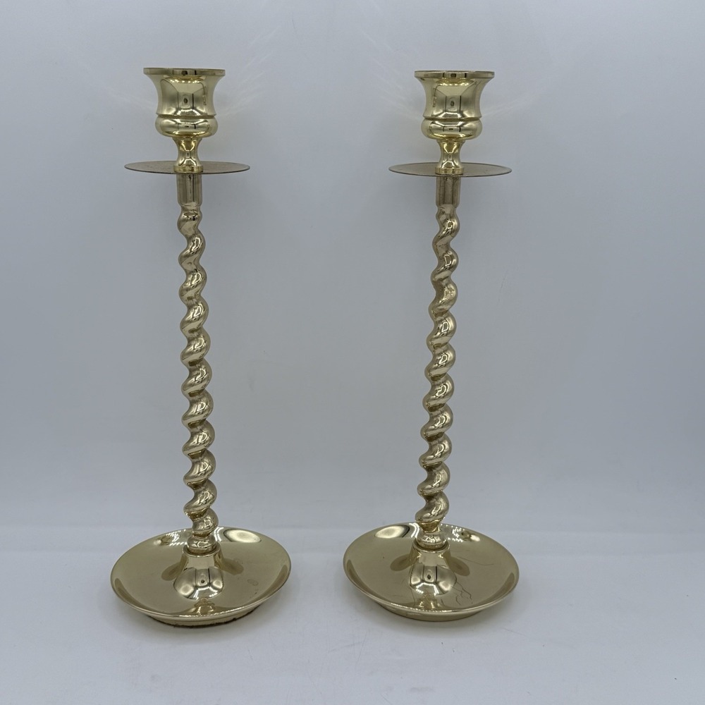 Vintage Pair Baldwin Twisted Brass 10" Tapered Candlestick‎ Holders